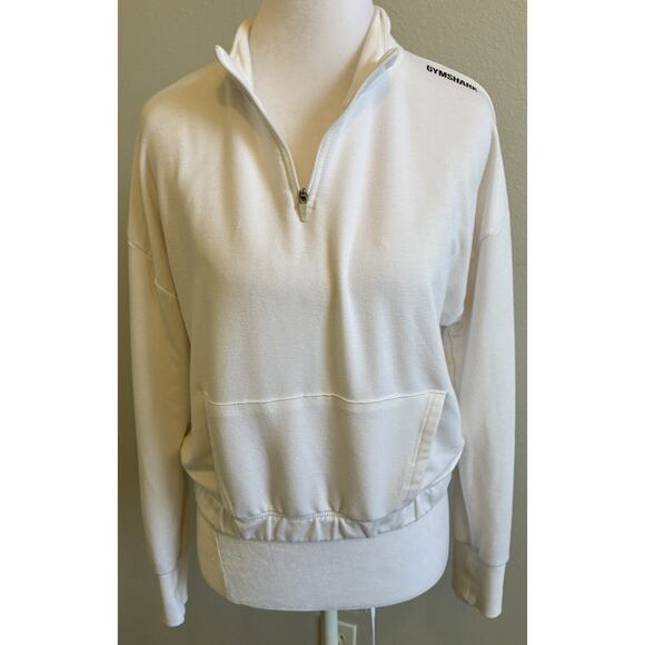 Gymshark Pullover White Sweatshirt Cropped Front Pocket 1/2 Zip Comfy Soft Gym L - Picture 2 of 14